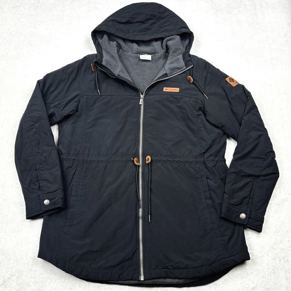 Columbia Jacket Womens Large Black South Canyon Sherpa Lined Parka Hooded XL0628